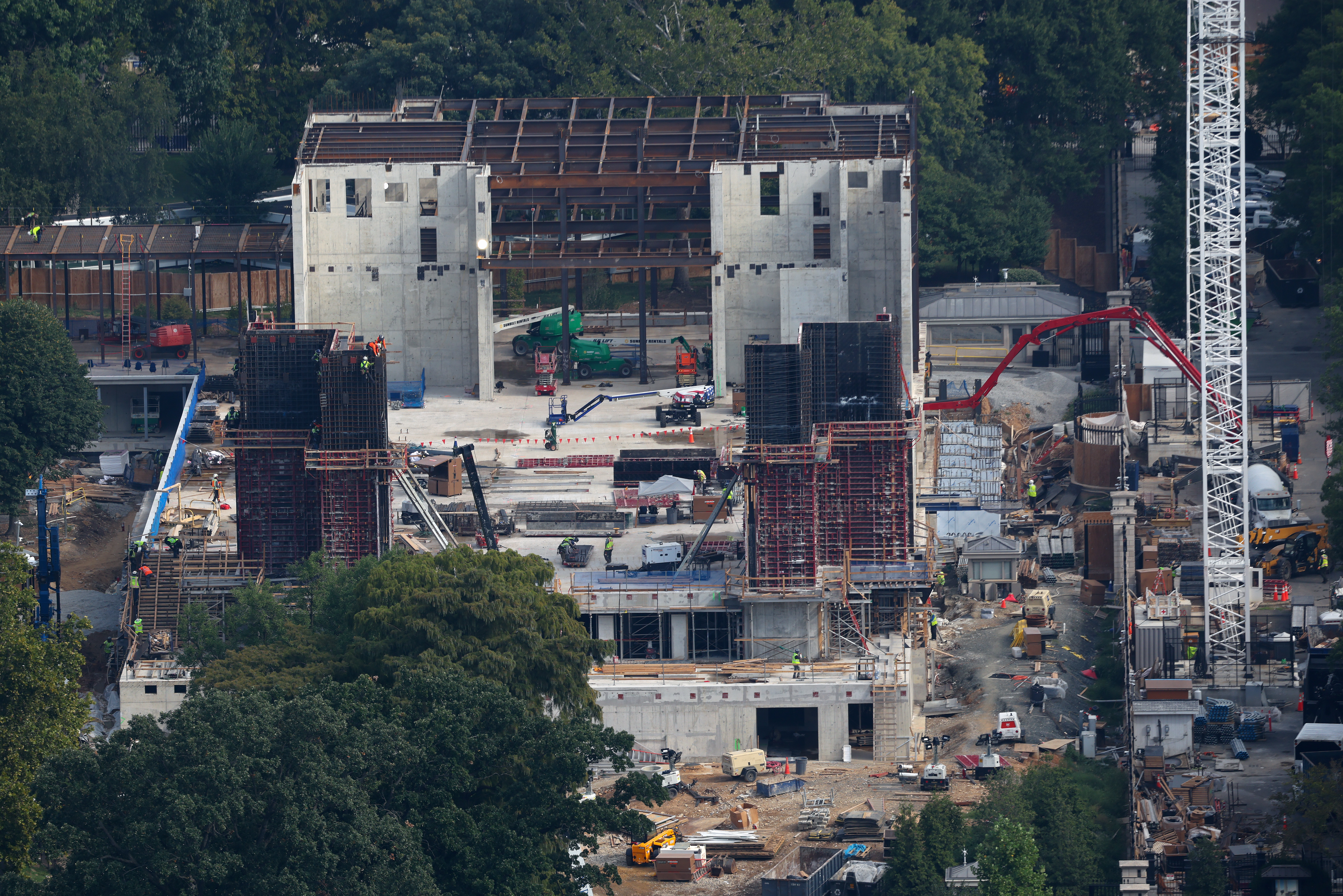Construction of the new ballroom continues at the White House on Sept. 1 in Washington. A divided U.S. Supreme Court allowed construction of the project to continue in a ruling issued Monday.